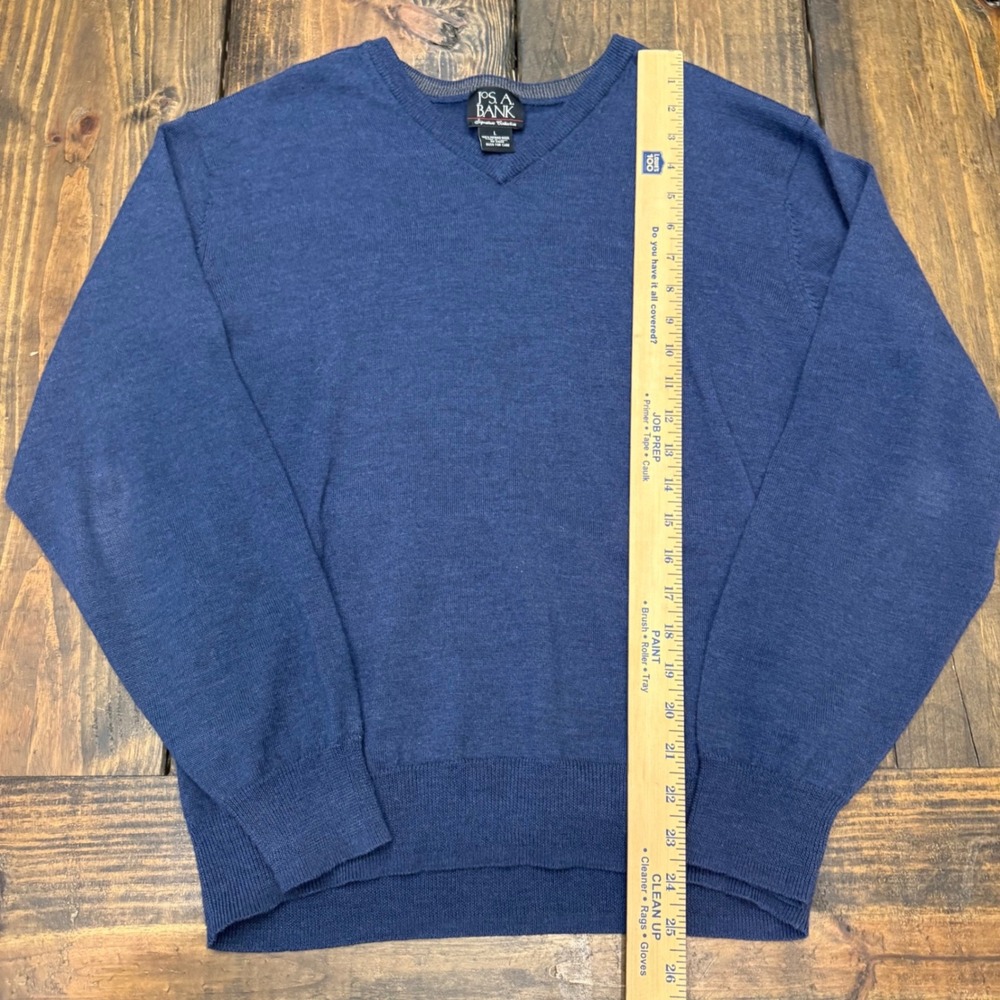 Jos A Bank Signature‎ Collection Mens Blue 100% Merino Wool V-Neck Sweater Large - Picture 3 of 5